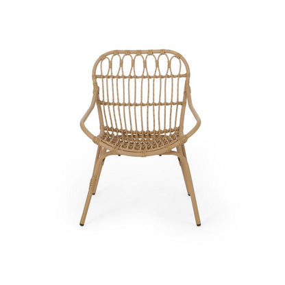 Benjara Hexy Outdoor Accent Chair Set of 2, Boho Style Faux Rattan Woven Brown