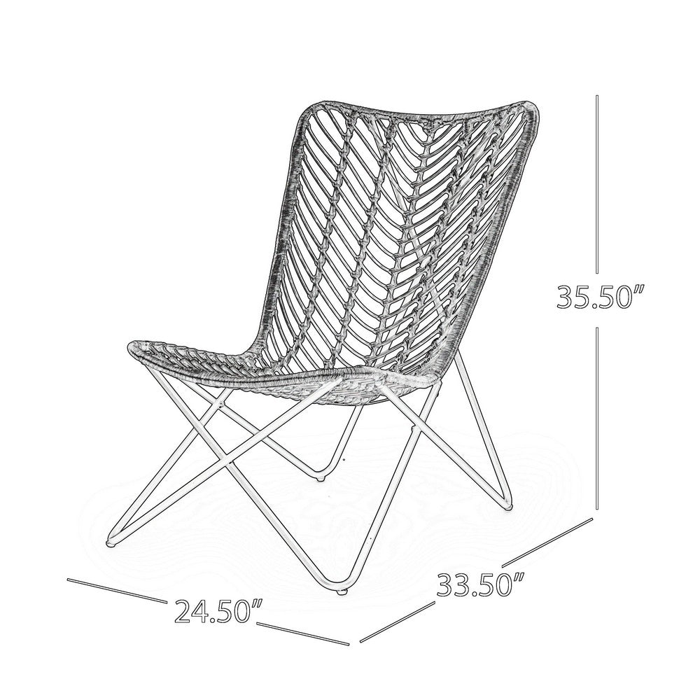 Benjara Hexy Outdoor Accent Chair Set of 2, Boho Style Faux Rattan Woven Brown