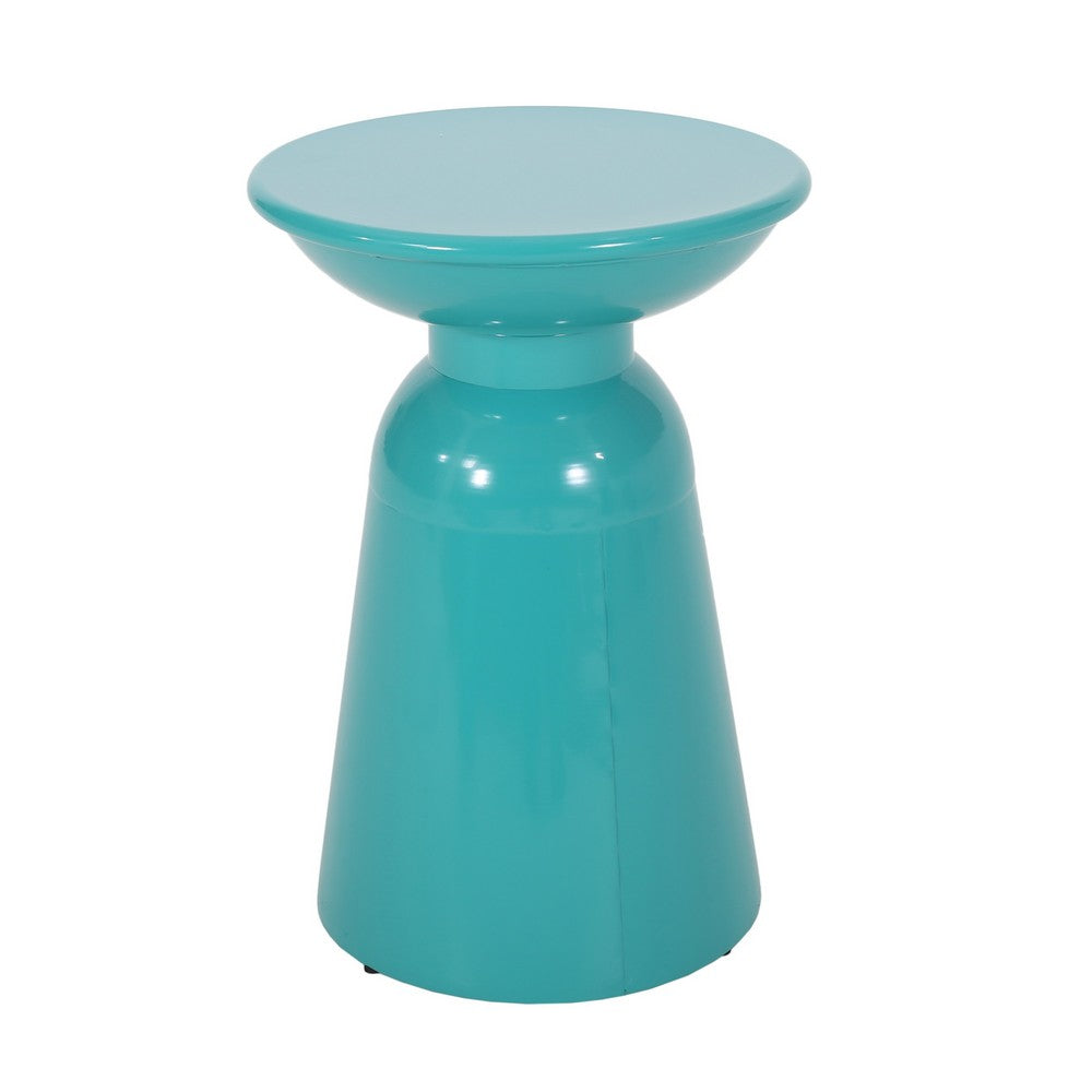 Benjara Mio Patio Side End Table Set of 2, Teal Blue Iron Flared Pedestal Base