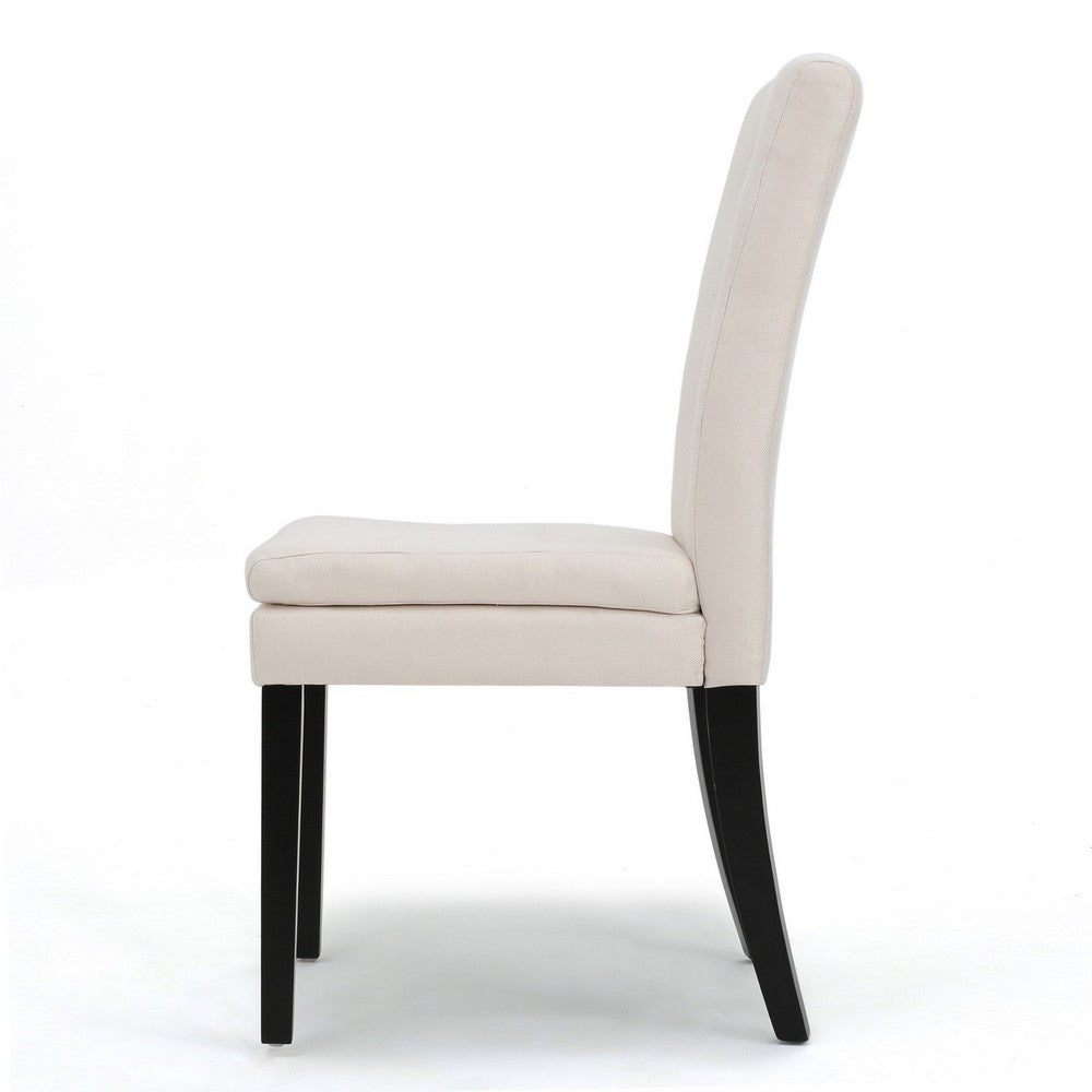 Benjara Moi Dining Chair Set of 2, Parsons Tufted Beige Fabric, Black Legs