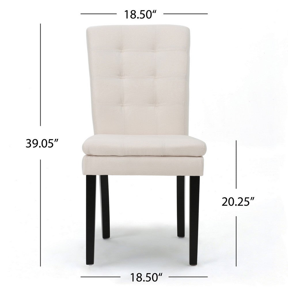 Benjara Moi Dining Chair Set of 2, Parsons Tufted Beige Fabric, Black Legs
