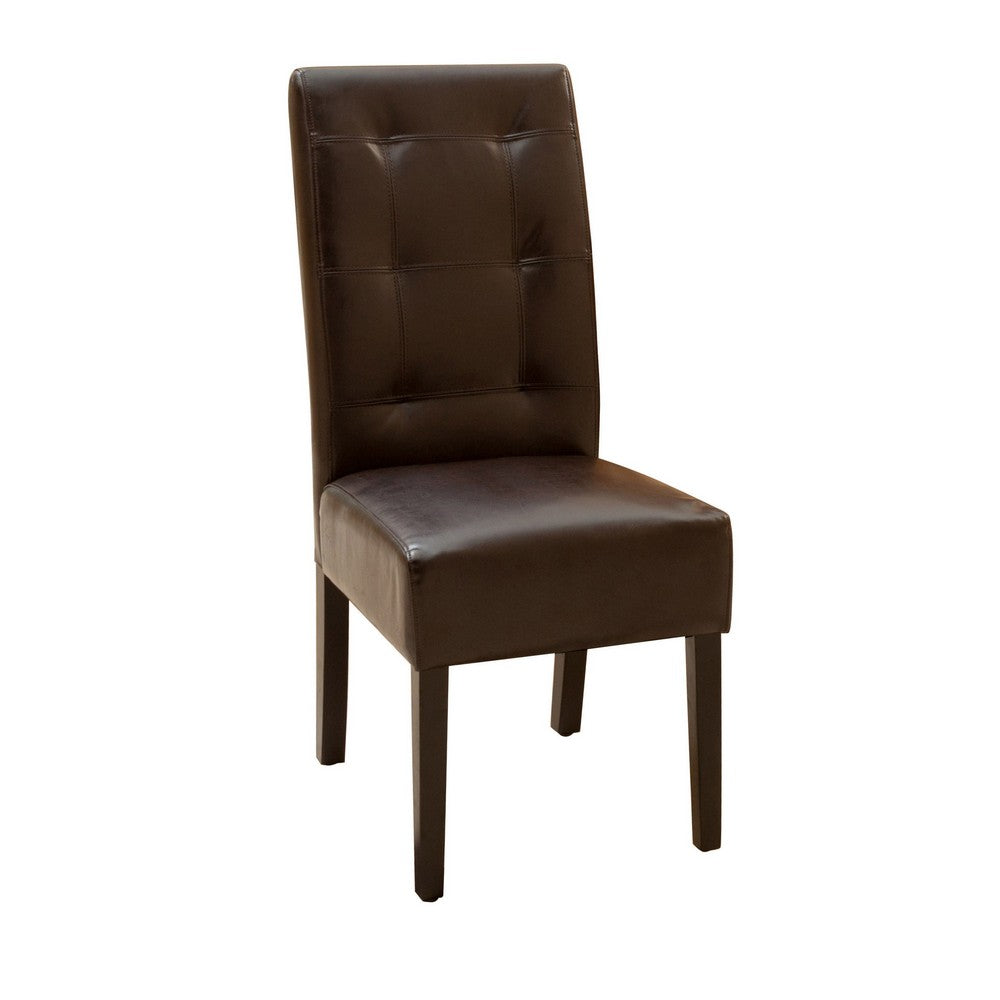 Benjara Kea Dining Parsons Chair Set of 2, Curved, Rich Brown Bonded Leather