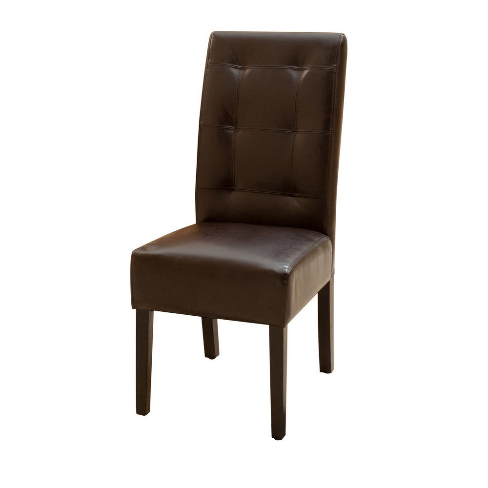 Benjara Kea Dining Parsons Chair Set of 2, Curved, Rich Brown Bonded Leather