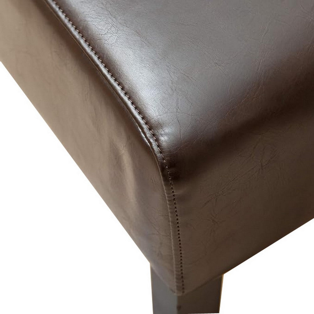 Benjara Kea Dining Parsons Chair Set of 2, Curved, Rich Brown Bonded Leather