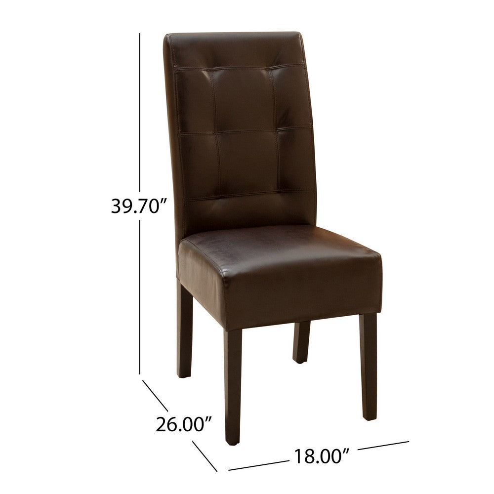 Benjara Kea Dining Parsons Chair Set of 2, Curved, Rich Brown Bonded Leather