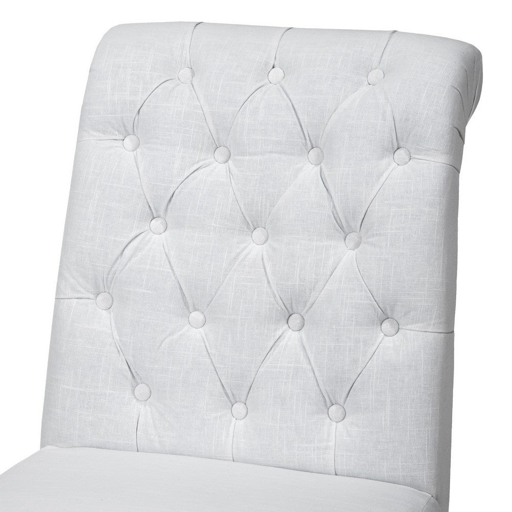 Benjara Feni Dining Parsons Chair Set of 2, Tufted Rolled, Off White Linen