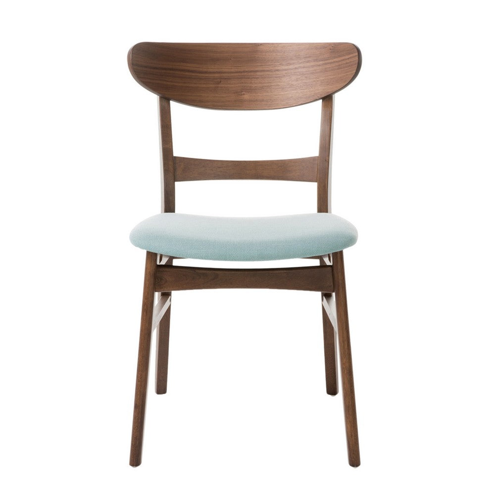 Benjara Cole Dining Side Chair Set of 2, Open Curved Back, Mint Green, Brown