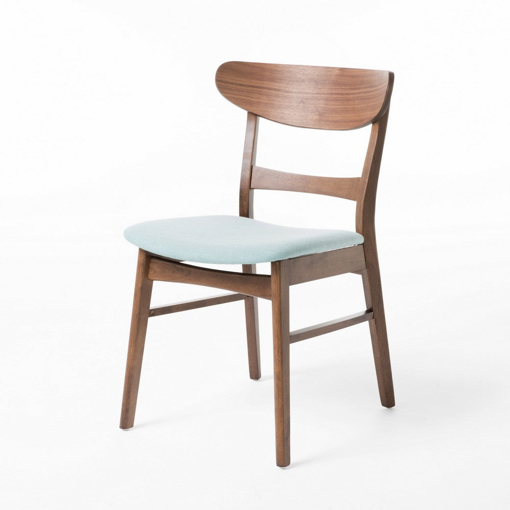 Benjara Cole Dining Side Chair Set of 2, Open Curved Back, Mint Green, Brown