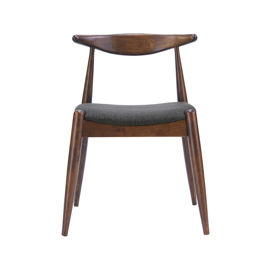 Benjara Syma Dining Side Chair Set of 2, Open Curved Back, Brown, Gray Seat