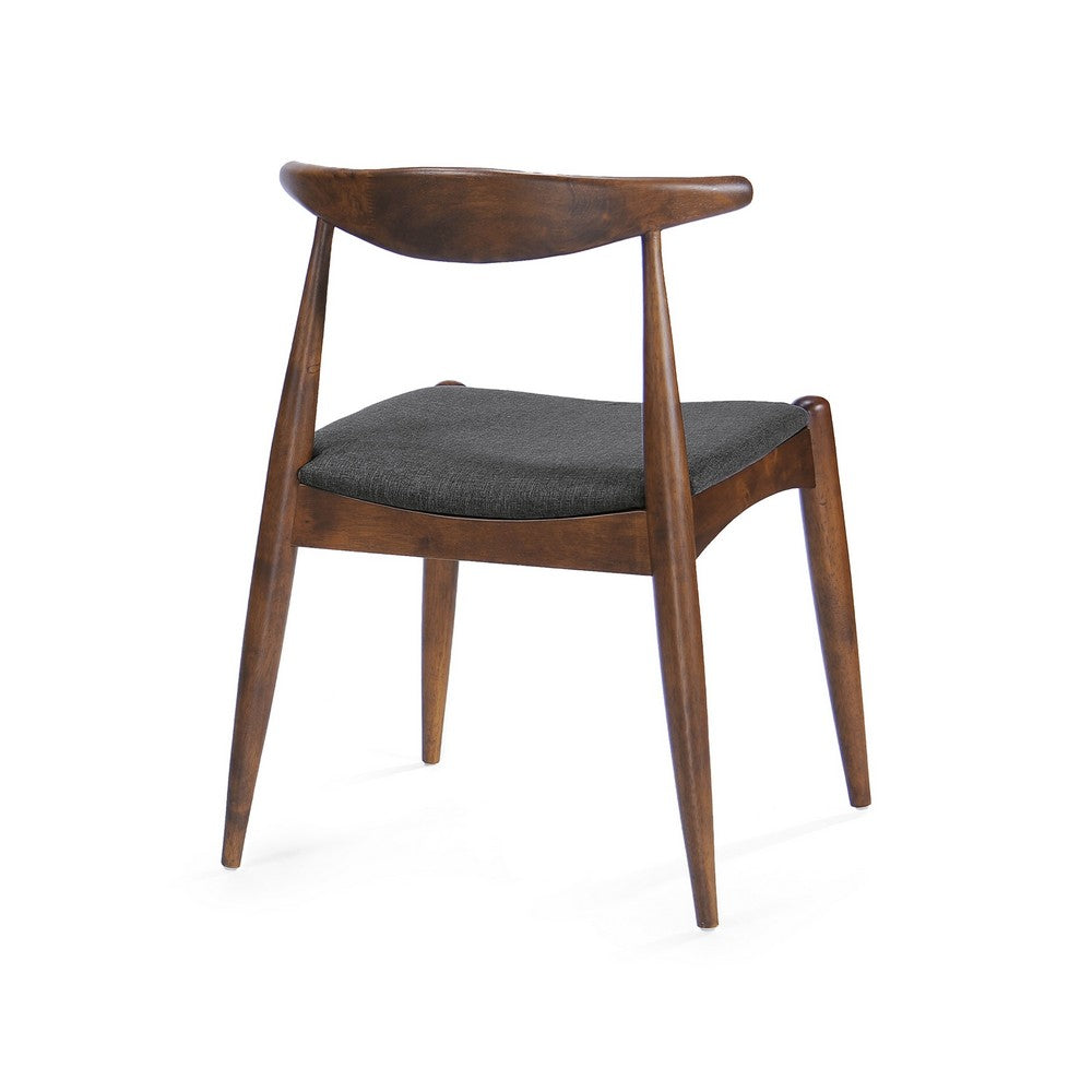 Benjara Syma Dining Side Chair Set of 2, Open Curved Back, Brown, Gray Seat