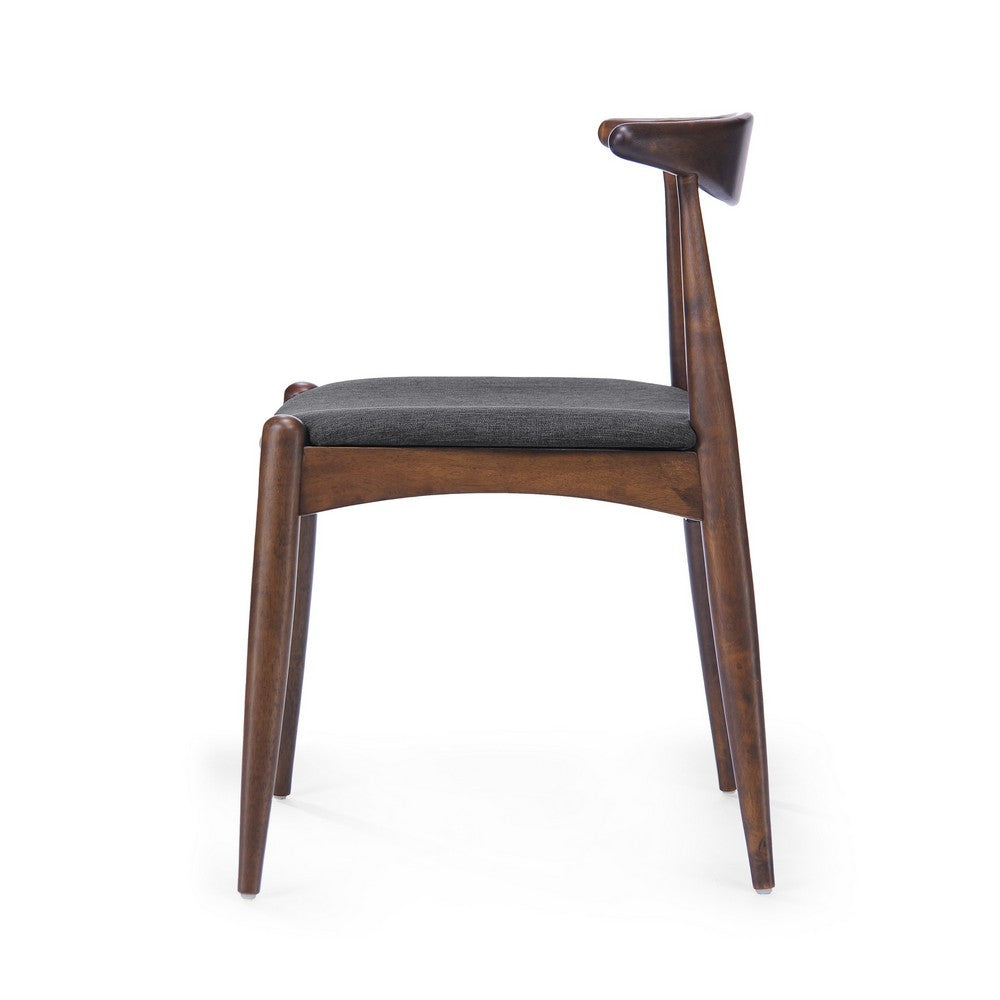 Benjara Syma Dining Side Chair Set of 2, Open Curved Back, Brown, Gray Seat