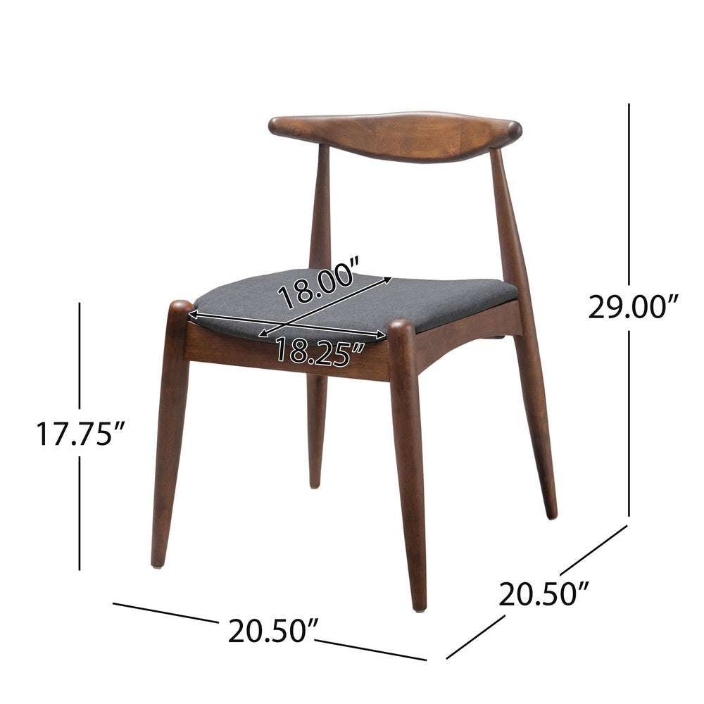 Benjara Syma Dining Side Chair Set of 2, Open Curved Back, Brown, Gray Seat
