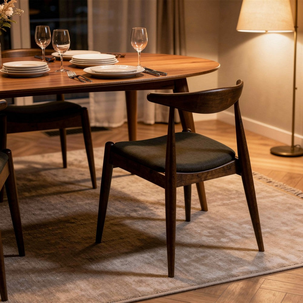 Benjara Syma Dining Side Chair Set of 2, Open Curved Back, Brown, Gray Seat