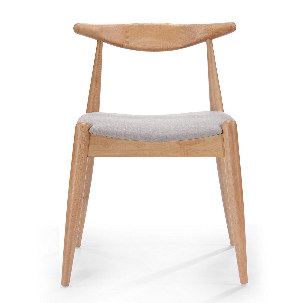 Benjara Syma Dining Side Chair Set of 2, Open Curved Back, Brown, Beige Seat