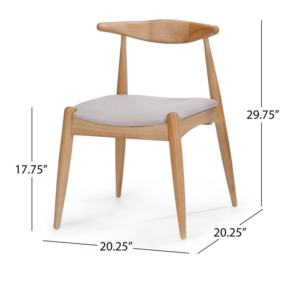 Benjara Syma Dining Side Chair Set of 2, Open Curved Back, Brown, Beige Seat