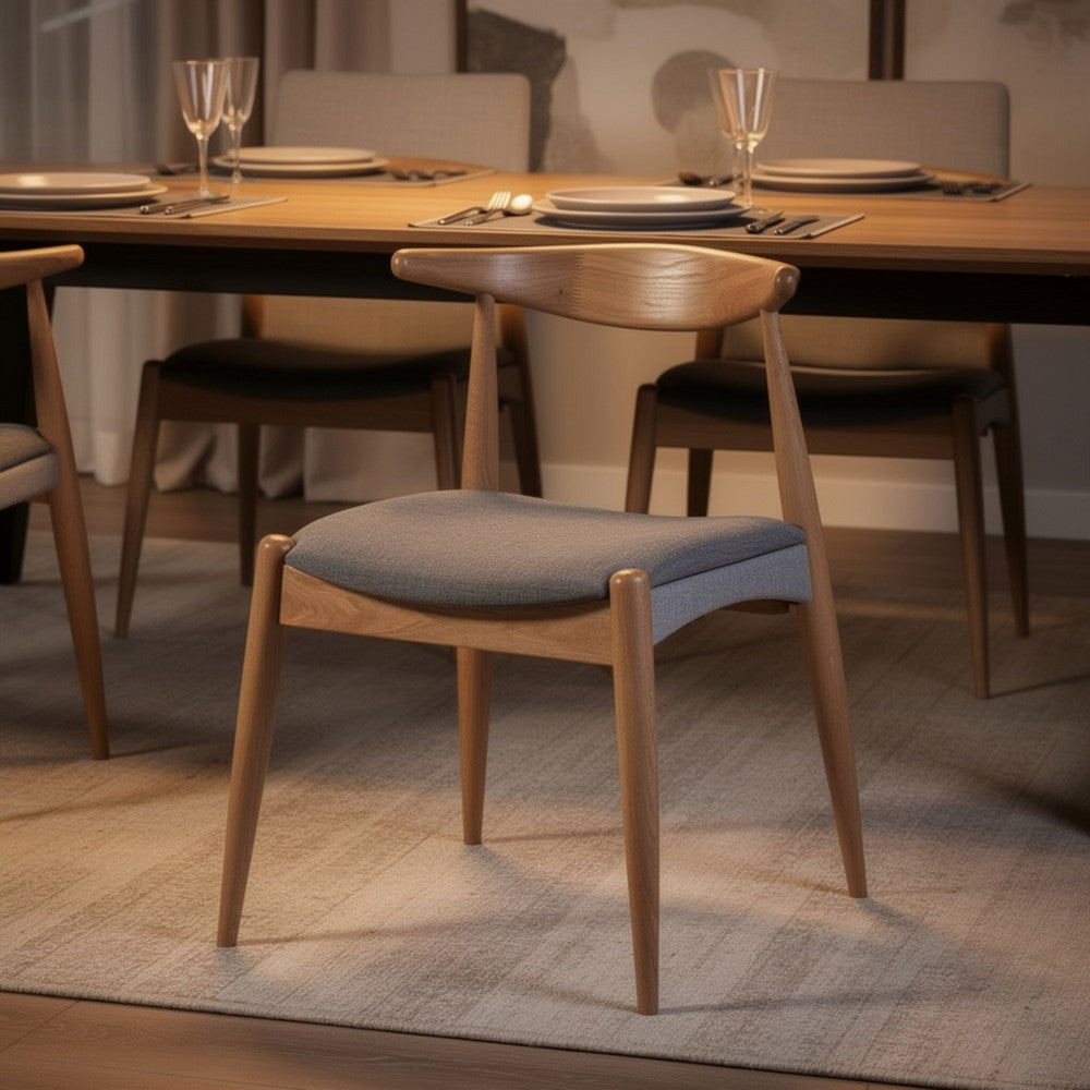 Benjara Syma Dining Side Chair Set of 2, Open Curved Back, Light Gray Seat