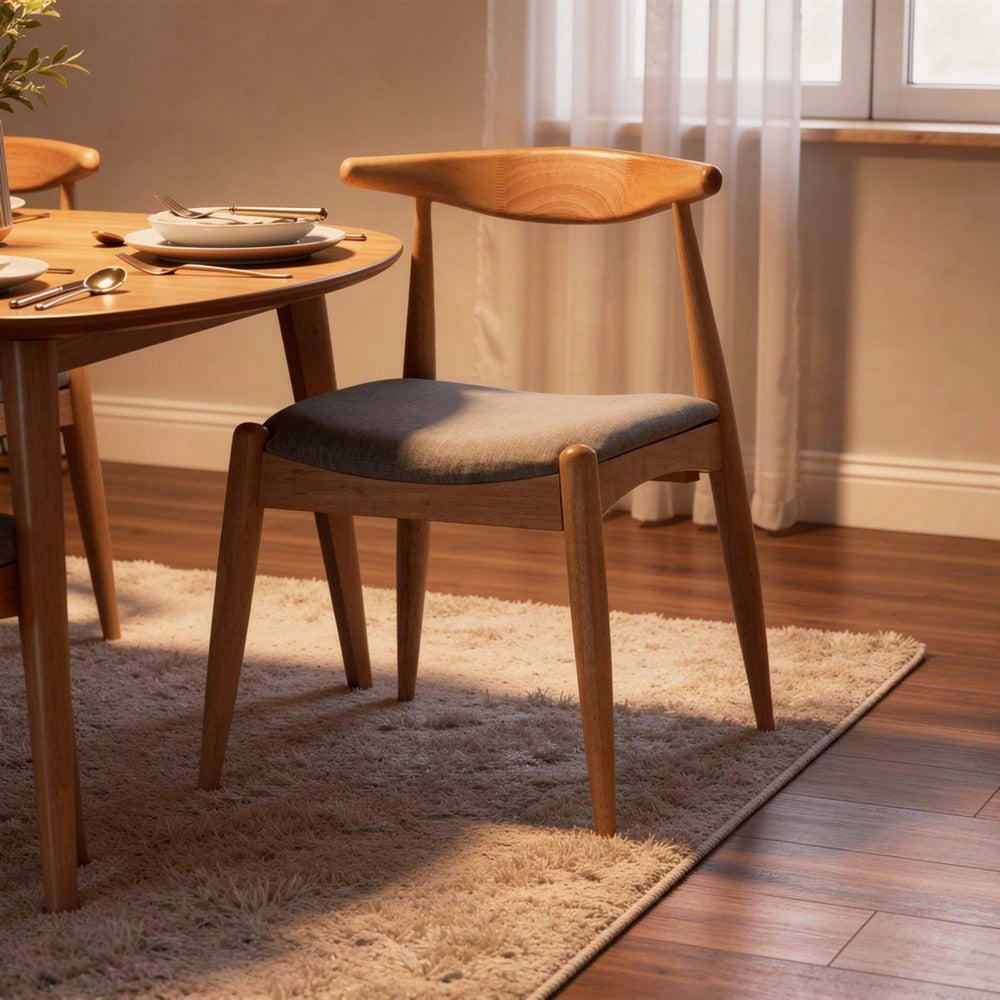 Benjara Syma Dining Side Chair Set of 2, Open Curved Back, Light Gray Seat
