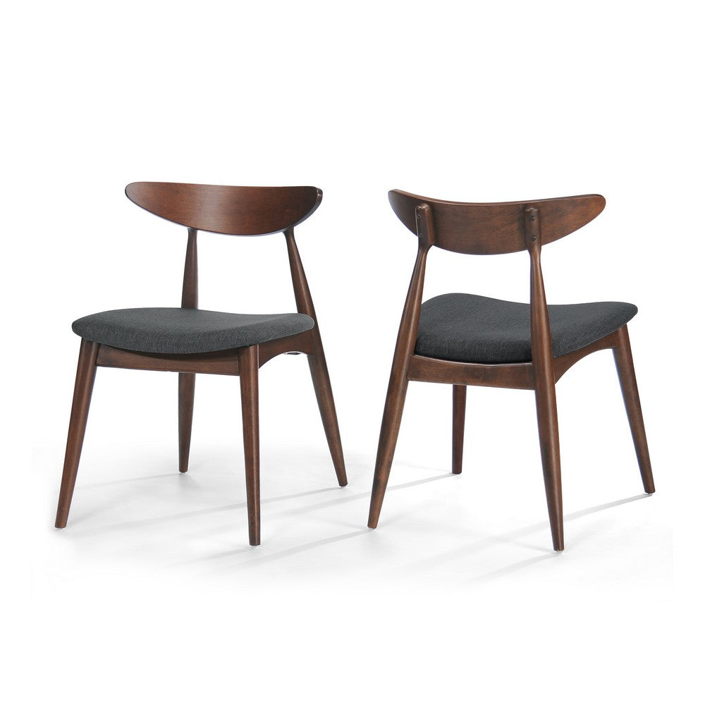 Benjara Hosa Dining Side Chair Set of 2, Open Curved Back, Dark Gray And Brown