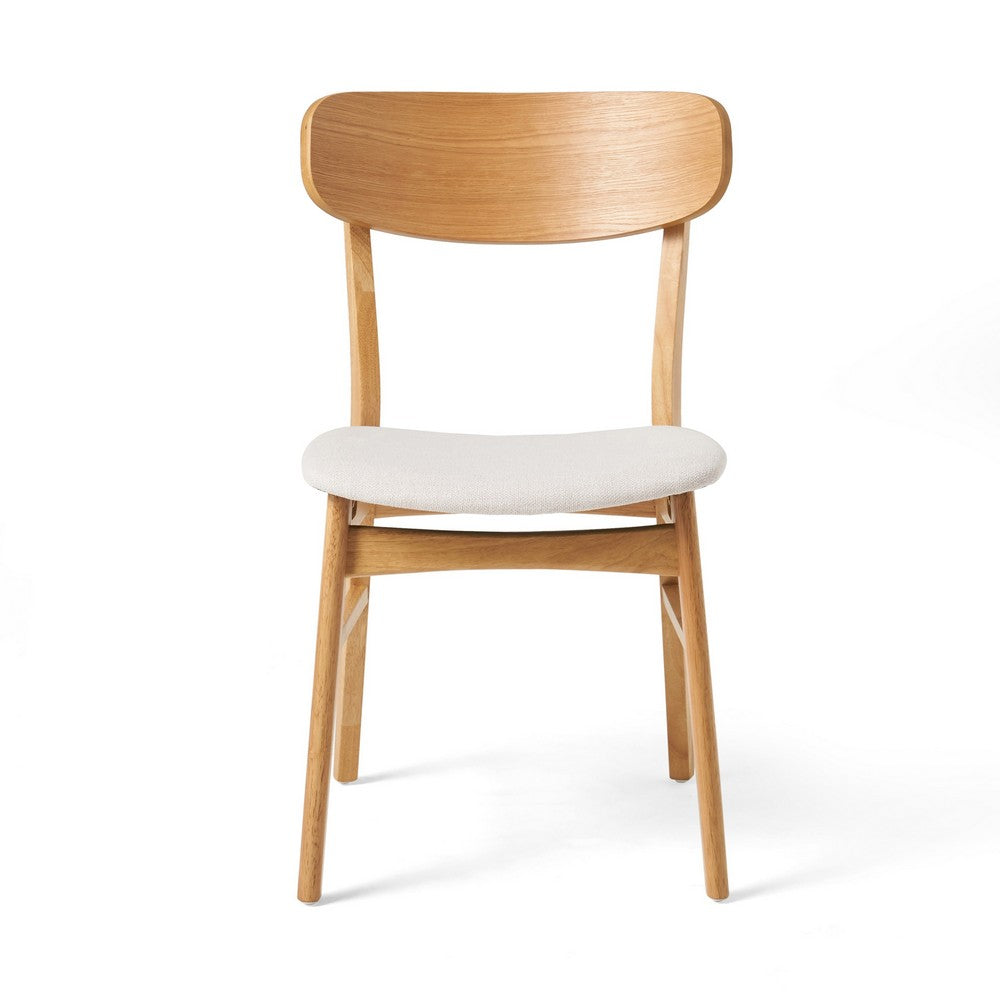 Benjara Mexy Dining Side Chair Set of 2, Open Curved, Light Beige, Brown Wood