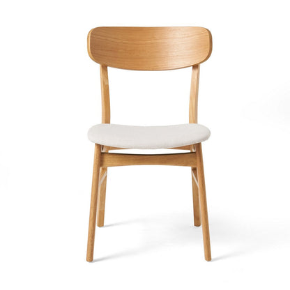 Benjara Mexy Dining Side Chair Set of 2, Open Curved, Light Beige, Brown Wood