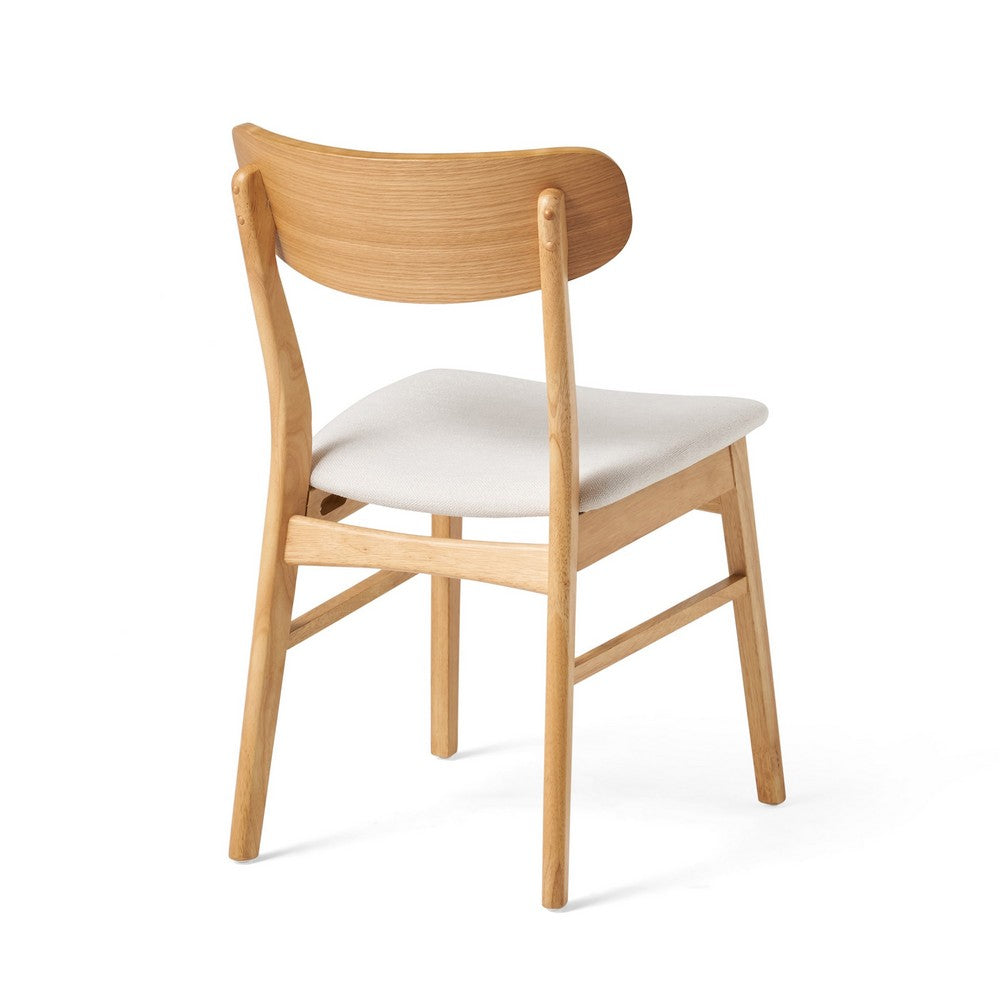 Benjara Mexy Dining Side Chair Set of 2, Open Curved, Light Beige, Brown Wood