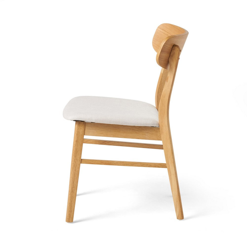 Benjara Mexy Dining Side Chair Set of 2, Open Curved, Light Beige, Brown Wood