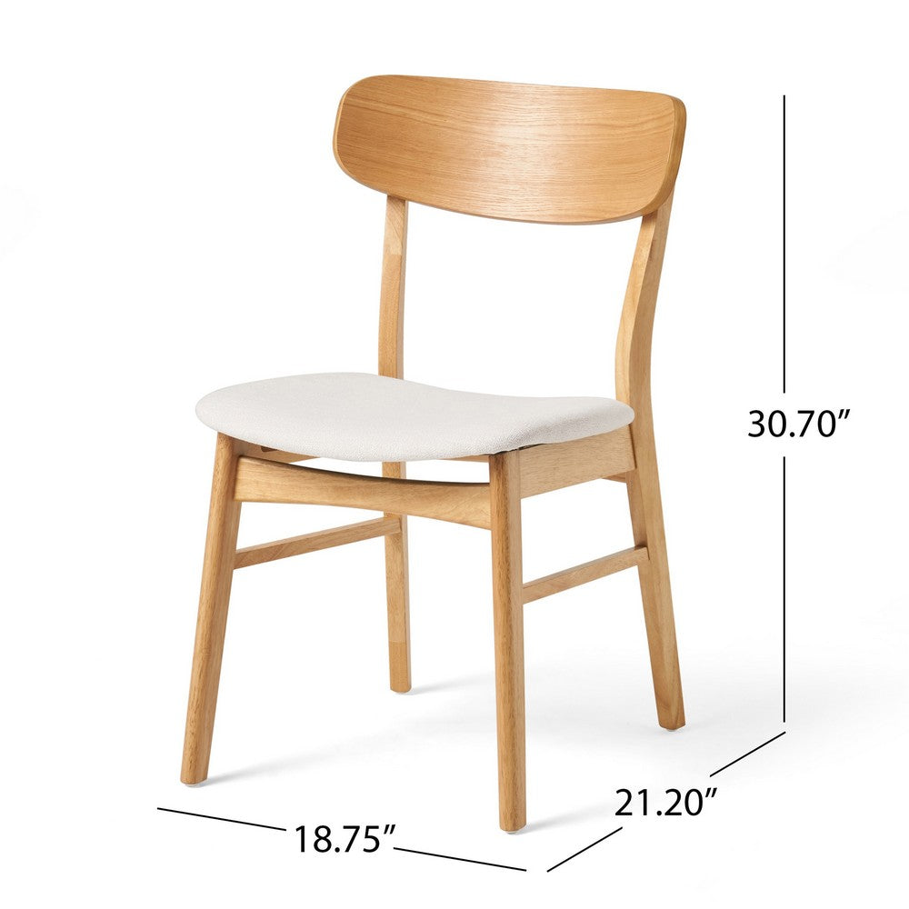 Benjara Mexy Dining Side Chair Set of 2, Open Curved, Light Beige, Brown Wood