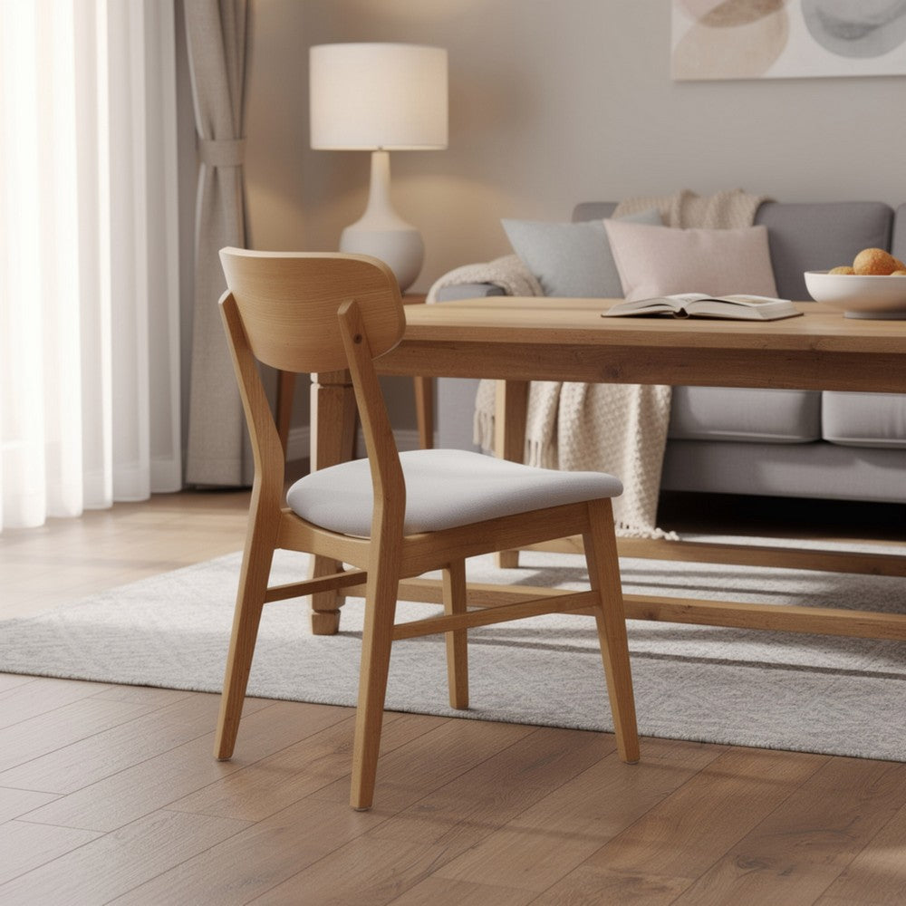 Benjara Mexy Dining Side Chair Set of 2, Open Curved, Light Beige, Brown Wood