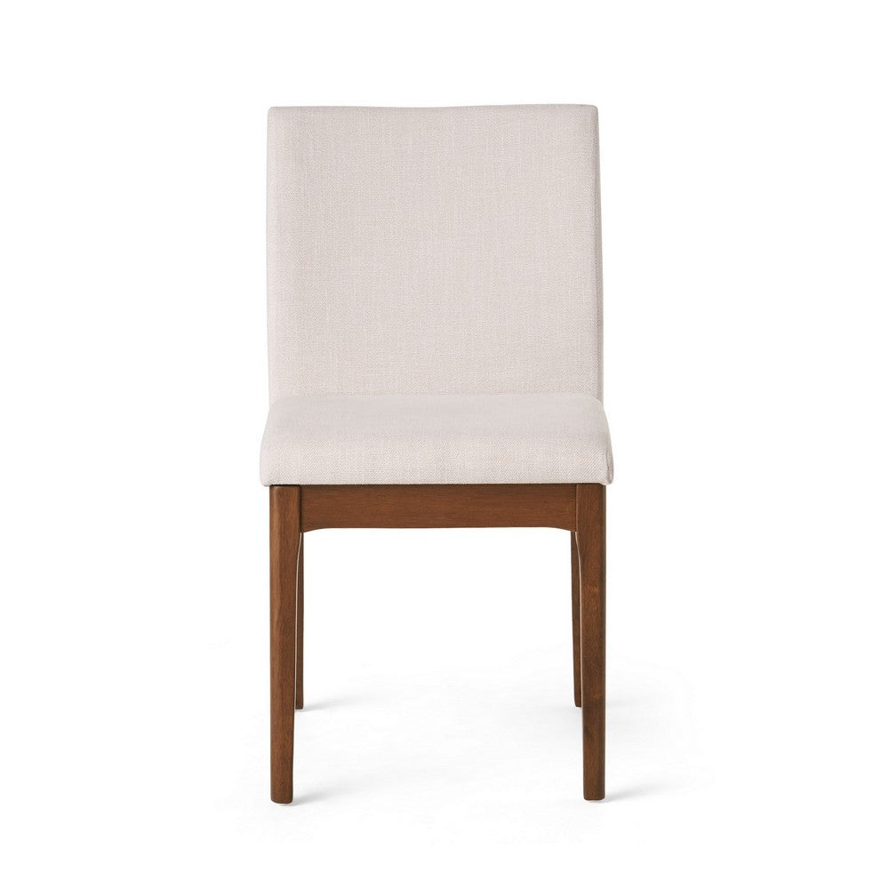 Benjara Jimi Dining Side Chair Set of 2, Light Beige Fabric, Brown Wood Legs