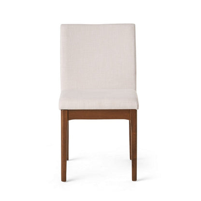 Benjara Jimi Dining Side Chair Set of 2, Light Beige Fabric, Brown Wood Legs