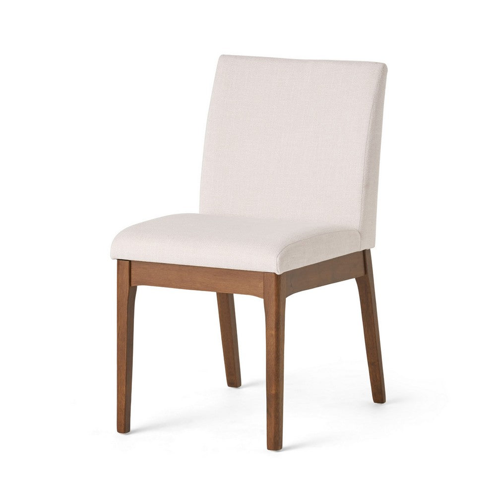 Benjara Jimi Dining Side Chair Set of 2, Light Beige Fabric, Brown Wood Legs