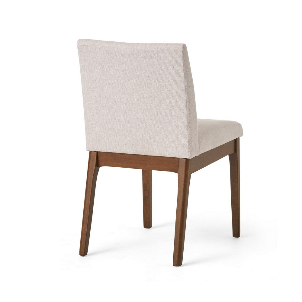 Benjara Jimi Dining Side Chair Set of 2, Light Beige Fabric, Brown Wood Legs