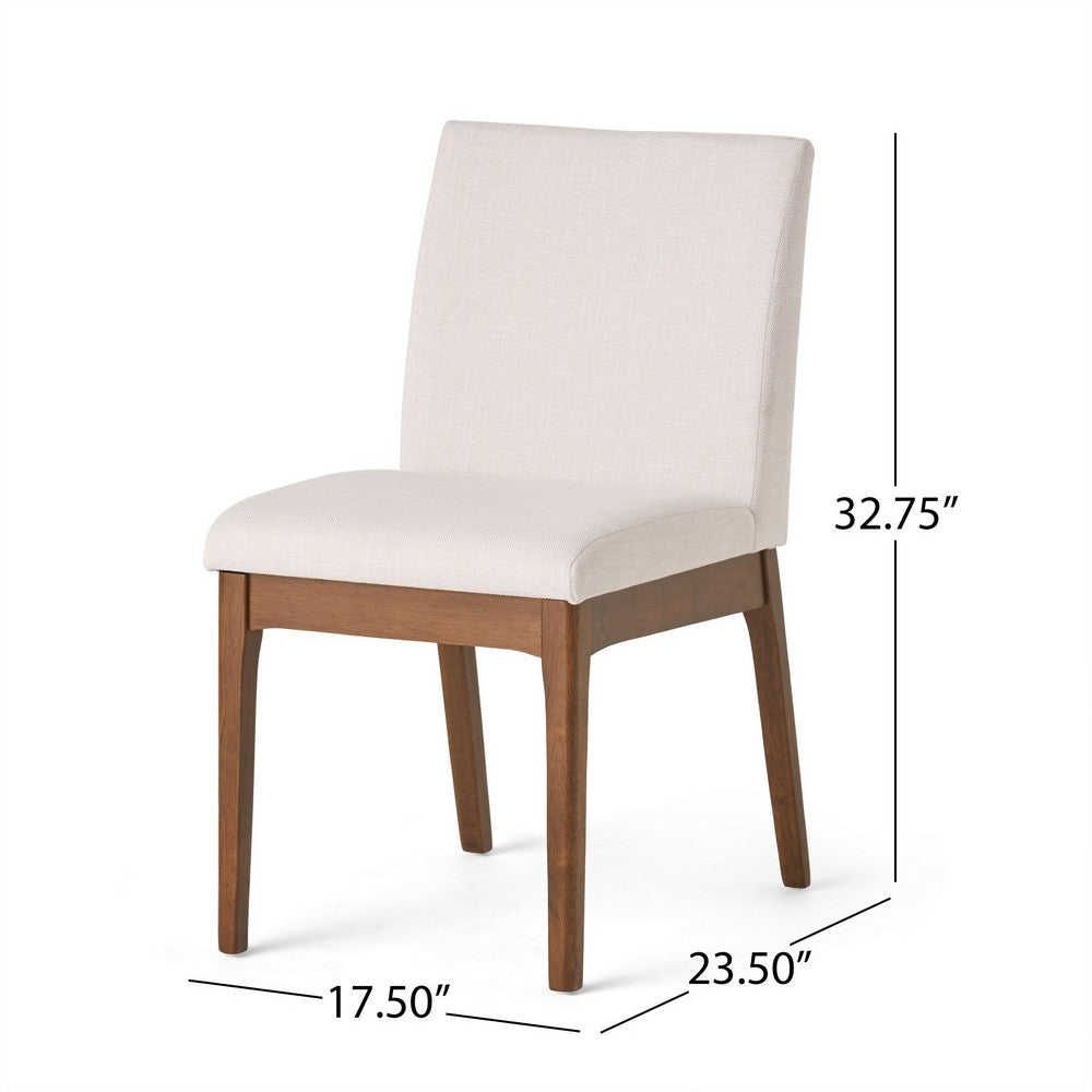 Benjara Jimi Dining Side Chair Set of 2, Light Beige Fabric, Brown Wood Legs