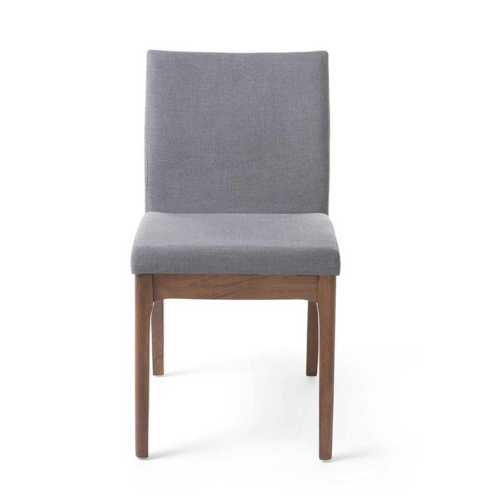 Benjara Jimi Dining Side Chair Set of 2, Dark Gray Linen Fabric, Brown Legs