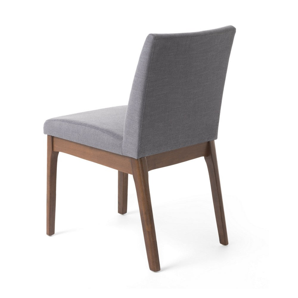 Benjara Jimi Dining Side Chair Set of 2, Dark Gray Linen Fabric, Brown Legs