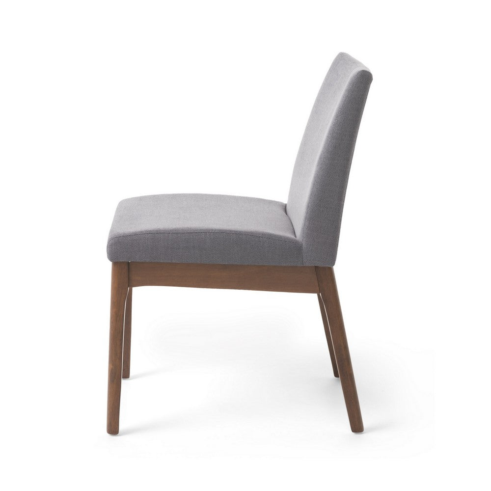 Benjara Jimi Dining Side Chair Set of 2, Dark Gray Linen Fabric, Brown Legs