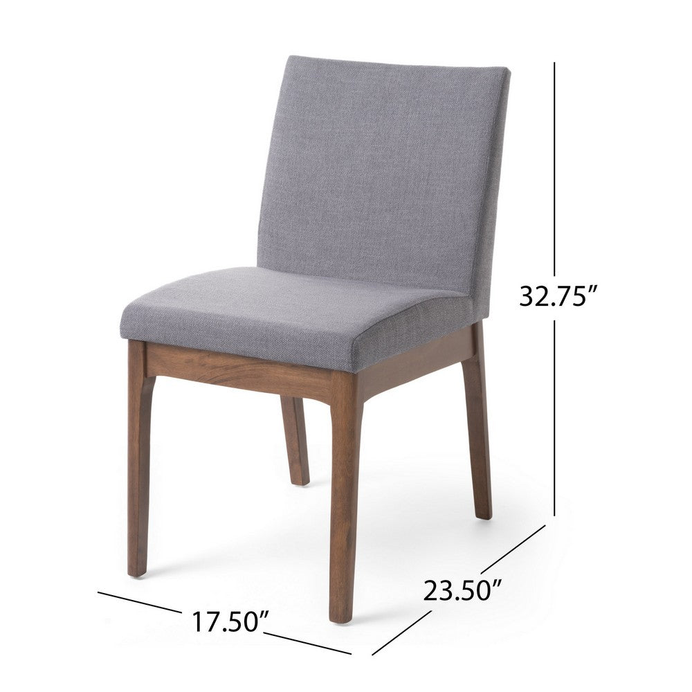 Benjara Jimi Dining Side Chair Set of 2, Dark Gray Linen Fabric, Brown Legs