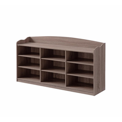 Benjara Hale Shoe Bench, 48 Inch Top, 9 Open Compartments, Taupe Brown Finish