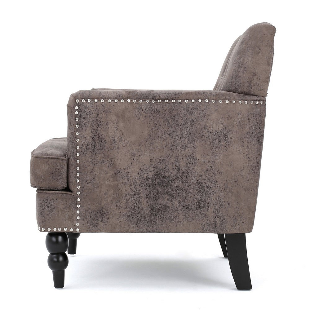 Benjara Lit Accent Chair with Gray Fabric Microfiber, Button Tufted Design