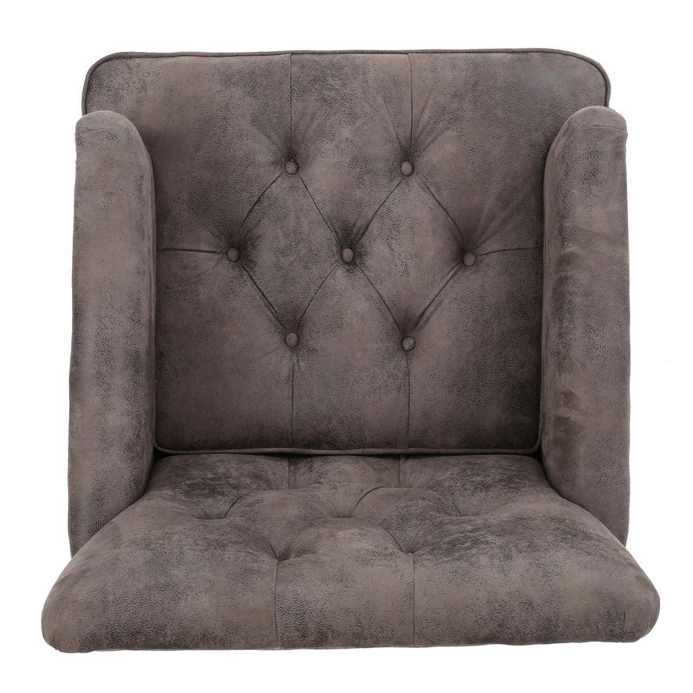 Benjara Lit Accent Chair with Gray Fabric Microfiber, Button Tufted Design
