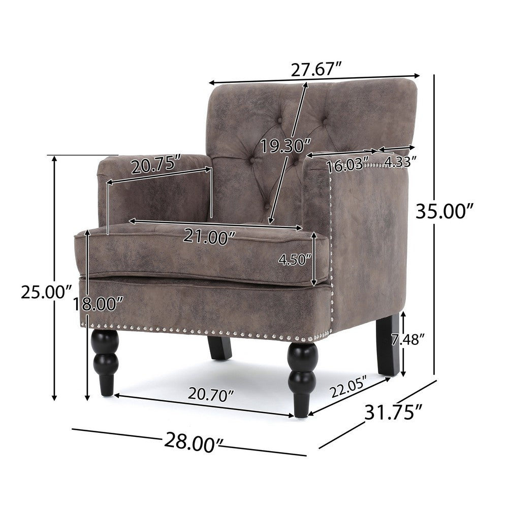 Benjara Lit Accent Chair with Gray Fabric Microfiber, Button Tufted Design