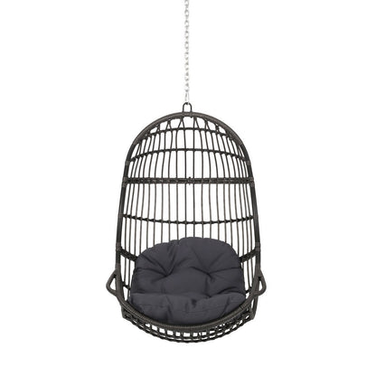 Benjara Fam Outdoor Hanging Lounge Chair Swing, Teardrop Design Gray Rattan