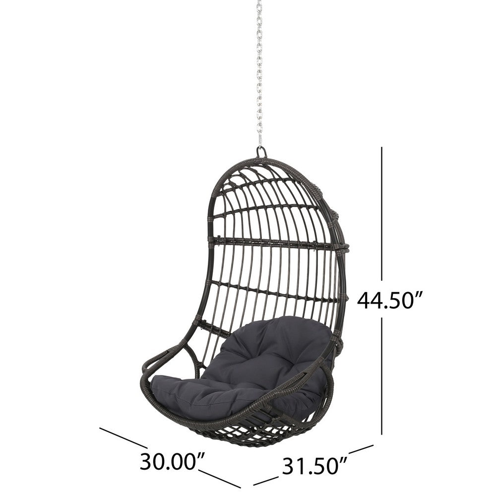 Benjara Fam Outdoor Hanging Lounge Chair Swing, Teardrop Design Gray Rattan