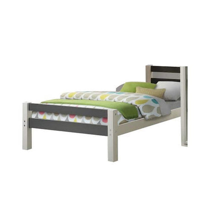 Benjara Robin Twin Size Bed, Transitional Style White And Gray Wood Frame