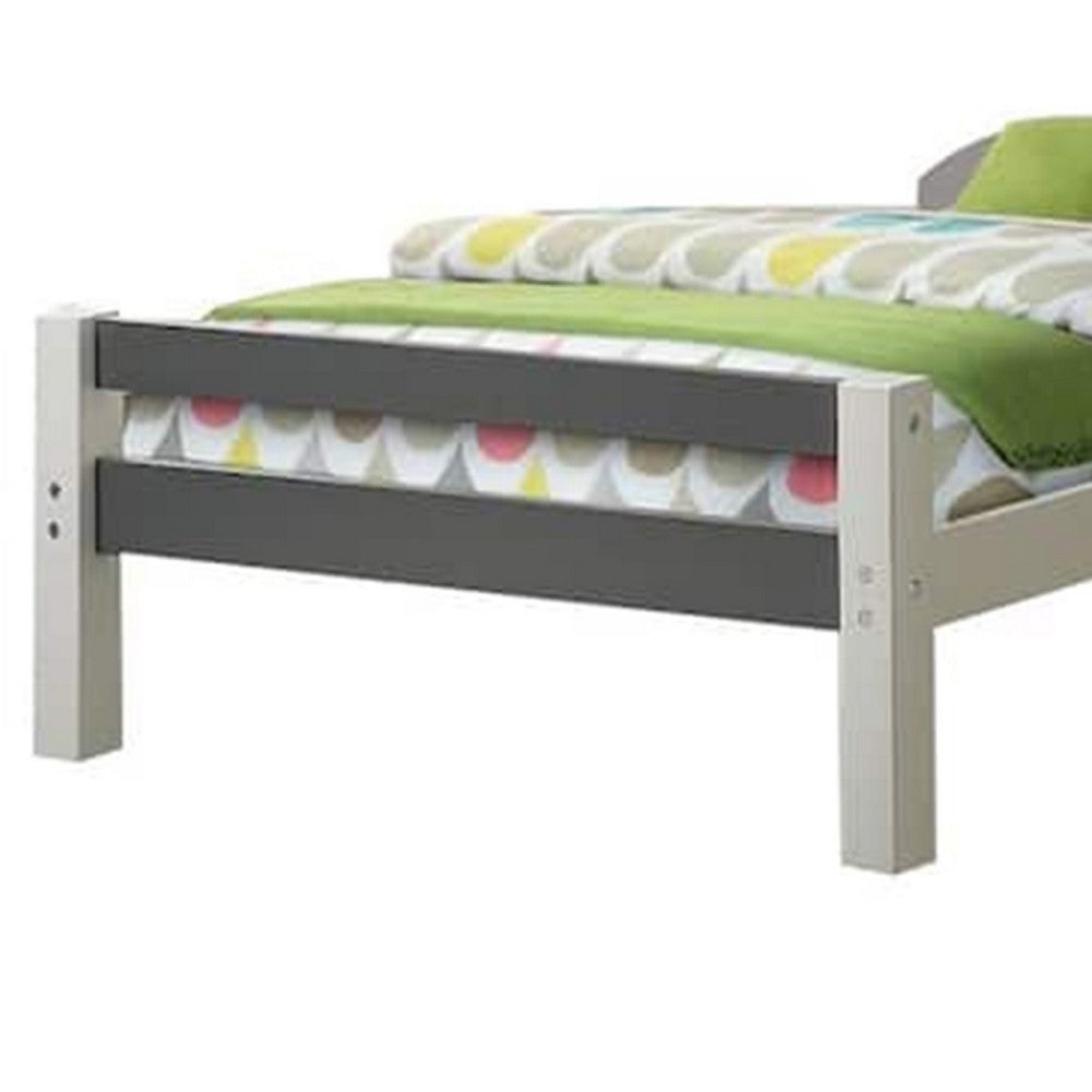 Benjara Robin Twin Size Bed, Transitional Style White And Gray Wood Frame