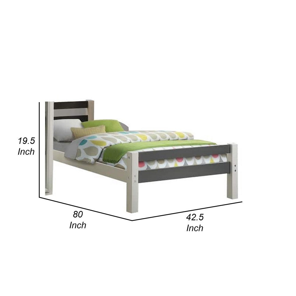 Benjara Robin Twin Size Bed, Transitional Style White And Gray Wood Frame