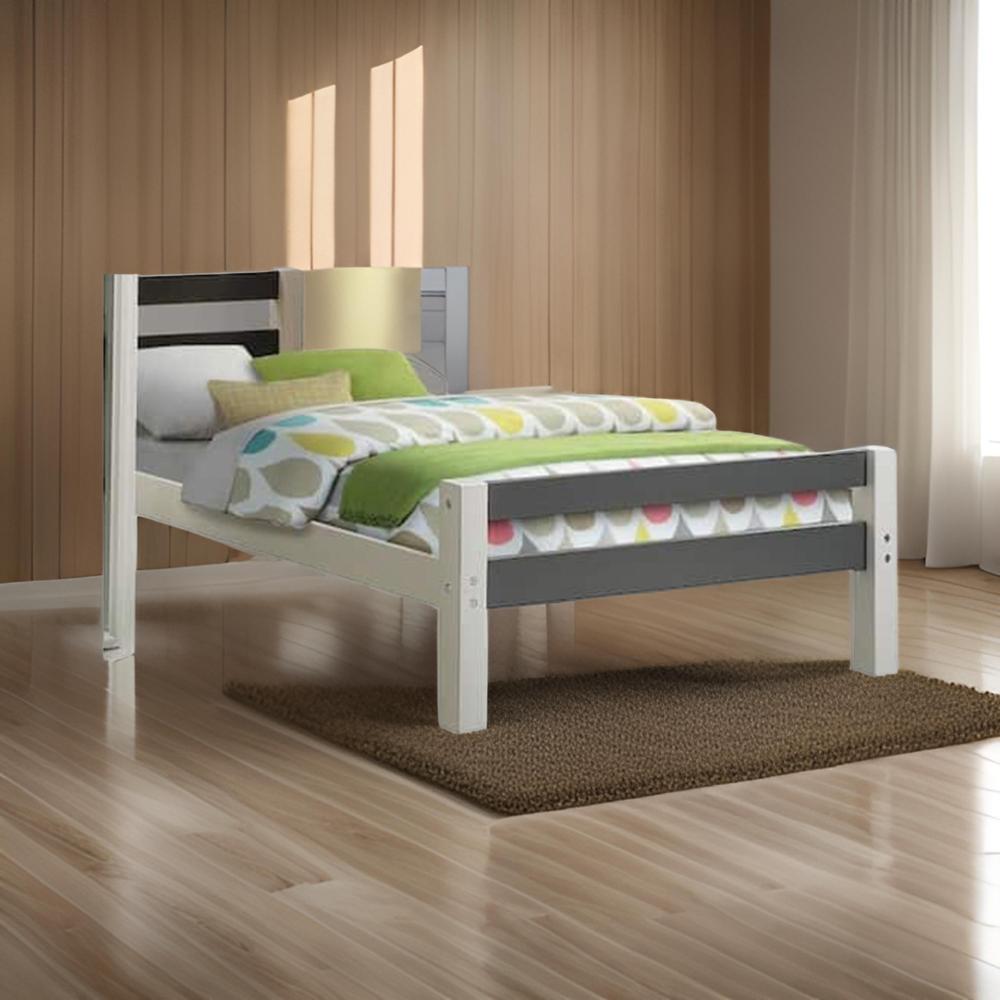 Benjara Robin Twin Size Bed, Transitional Style White And Gray Wood Frame