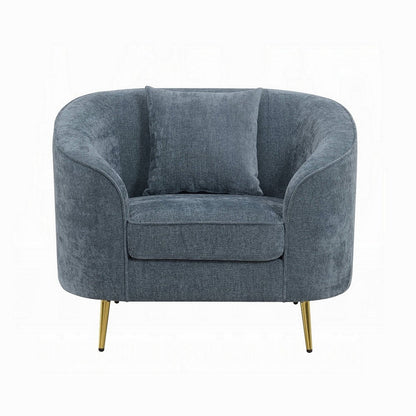 Benjara Kenny Accent Chair, 1 Pillow, Cobalt Blue Chenille, Golden Metal Legs