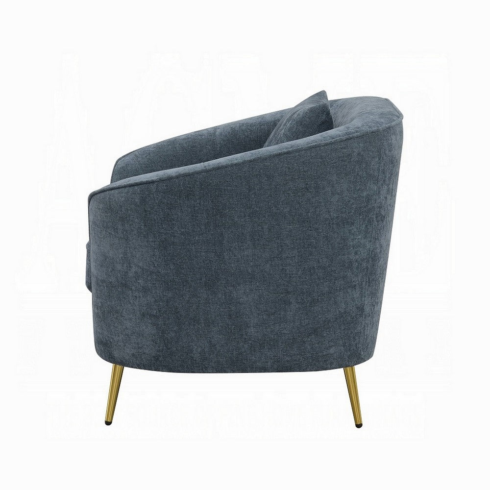 Benjara Kenny Accent Chair, 1 Pillow, Cobalt Blue Chenille, Golden Metal Legs