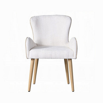 Benjara Willy Side Chair Set of 2, White Boucle, Soft Padding, Brown Wood Legs